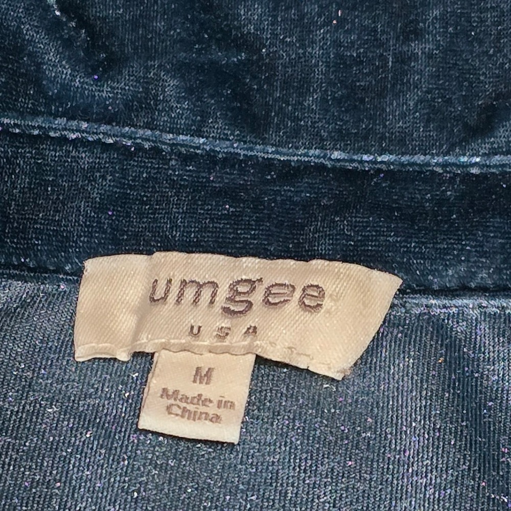 Umgee Velvet Button Down Shirt Womens Peacock Teal Blue Shirt C0719 Medium - Picture 3 of 11
